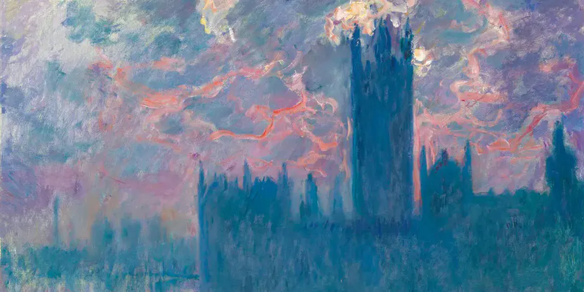 Claude Monet, Les Chambres du Parlement, au coucher du soleil, 1900-1901, huile sur toile, signée et datée « Claude Monet 1902 » en bas à gauche, 81 x 92 cm (détail). Photo © Christie's
