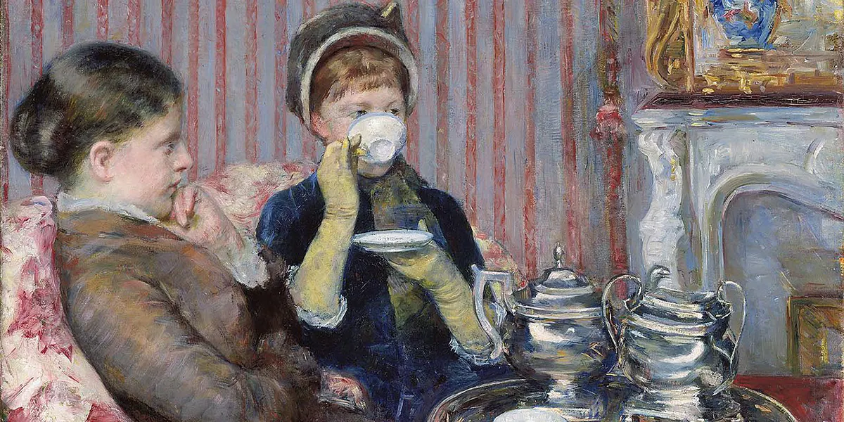 Mary Cassatt (1844–1926), Le Thé/Five O'Clock Tea, 1880, olio su tela, 64.7 x 92 cm, Museum of Fine Arts. Immagine di dominio pubblico (dettaglio)