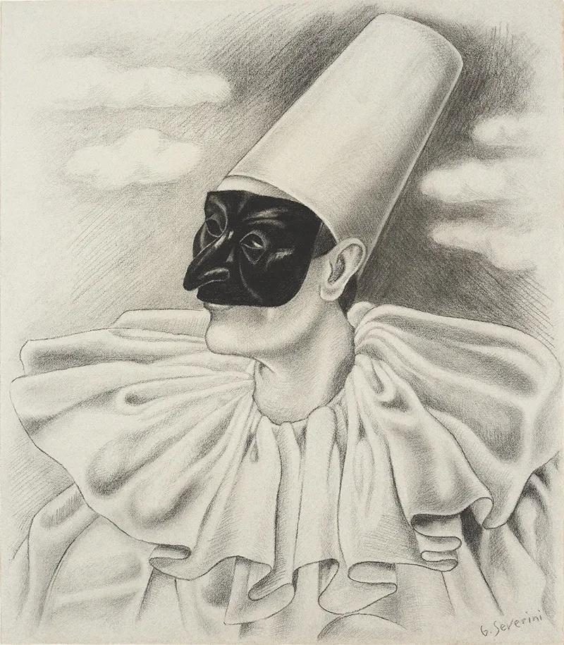 GINO SEVERINI. Cabeza de Polichinela. Carboncillo sobre papel (c. 1922-1923). Firmado