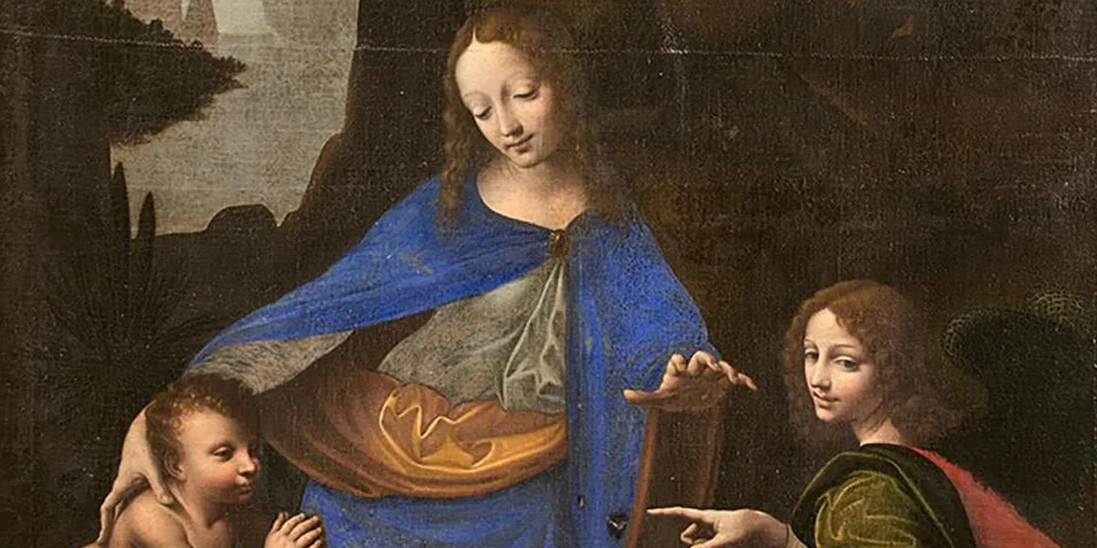 École française, vers 1630, suiveur de Léonard de Vinci, La Vierge aux rochers, sur sa toile d’origine, 172 x 117 cm (détail). Photo © Tajan