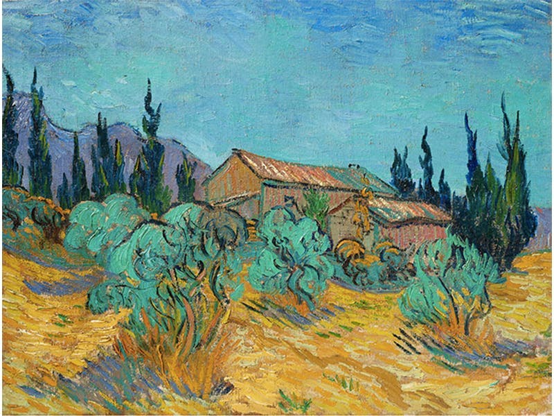 Vincent van Gogh (1853-1890), ‘Cabanes de bois parmi les oliviers et cyprès’, Saint-Rémy, October 1889, oil on canvas, 45.5 x 60.3 cm. Photo © Christie's