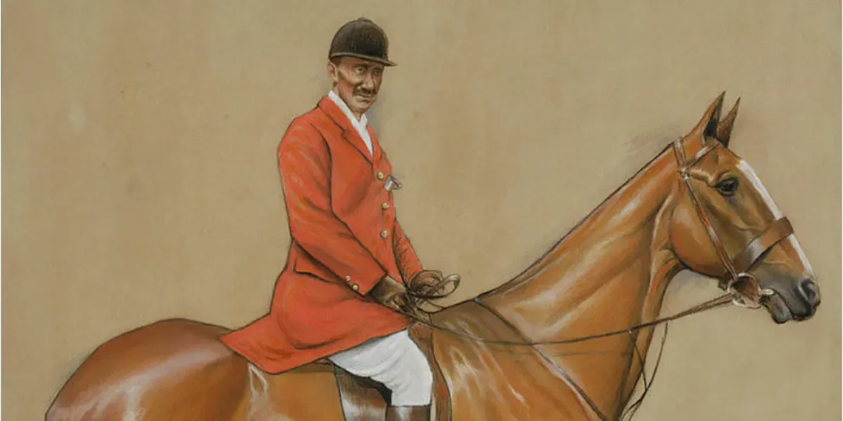 Cecil Aldin, R.B.A. (1870-1935), Autoportrait sur son chasseur. Photo © JS Fine Art