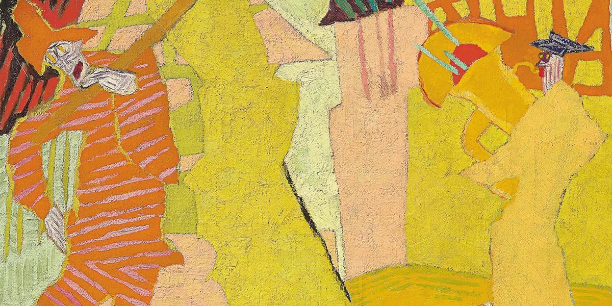 Lyonel Feininger (1871 New York 1956), "Trombettista nel villaggio", 1915, firmato e datato, olio su tela, 60 × 75 cm. Foto © Grisebach (dettaglio)