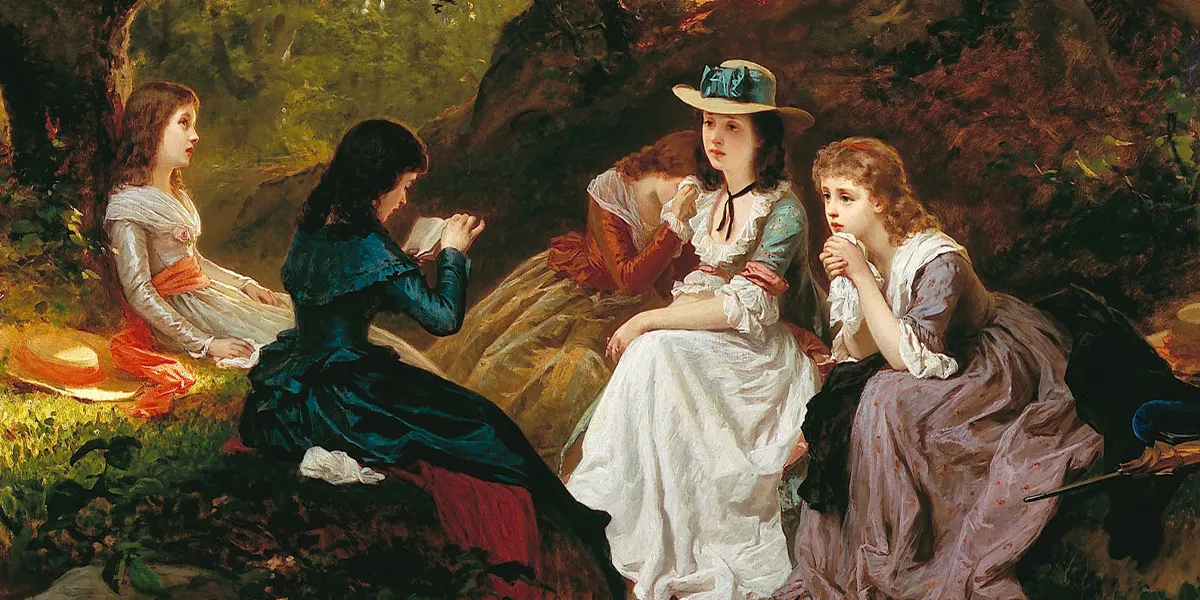 Wilhelm Amberg (1822-1899), Lecture de Werther de Goethe, 1870, Alte Nationalgalerie, Berlin. Photo du domaine public (détail)