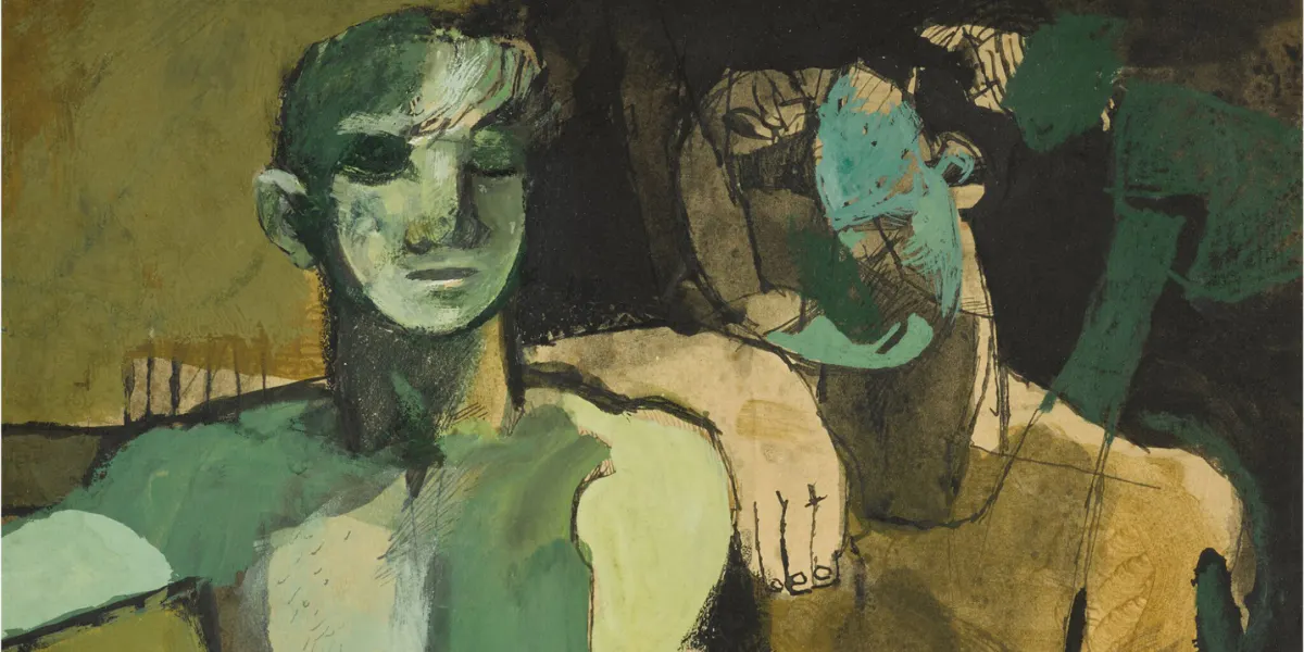 Keith Vaughan, "Figure verdi", 1948, guazzo, inchiostro, pastello e matita su carta. Foto © Sotheby's (dettaglio)