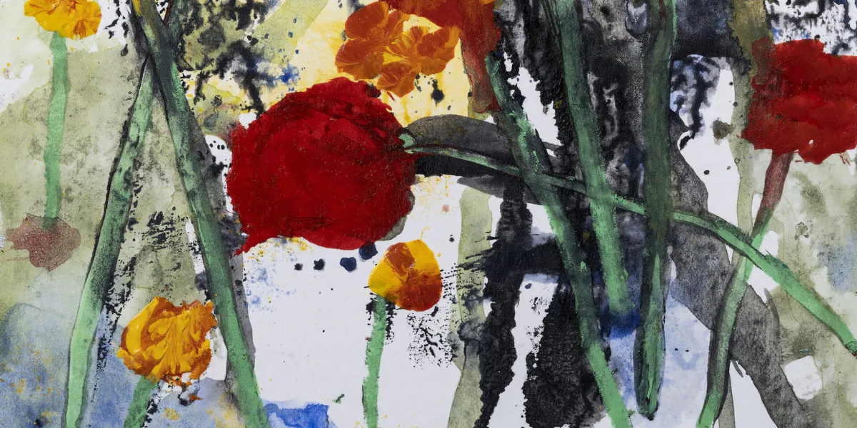 Víctor Silva, 'Flores II', blandteknik på kartong och fotografi, 2021. Foto © Pigment Gallery (beskuren)
