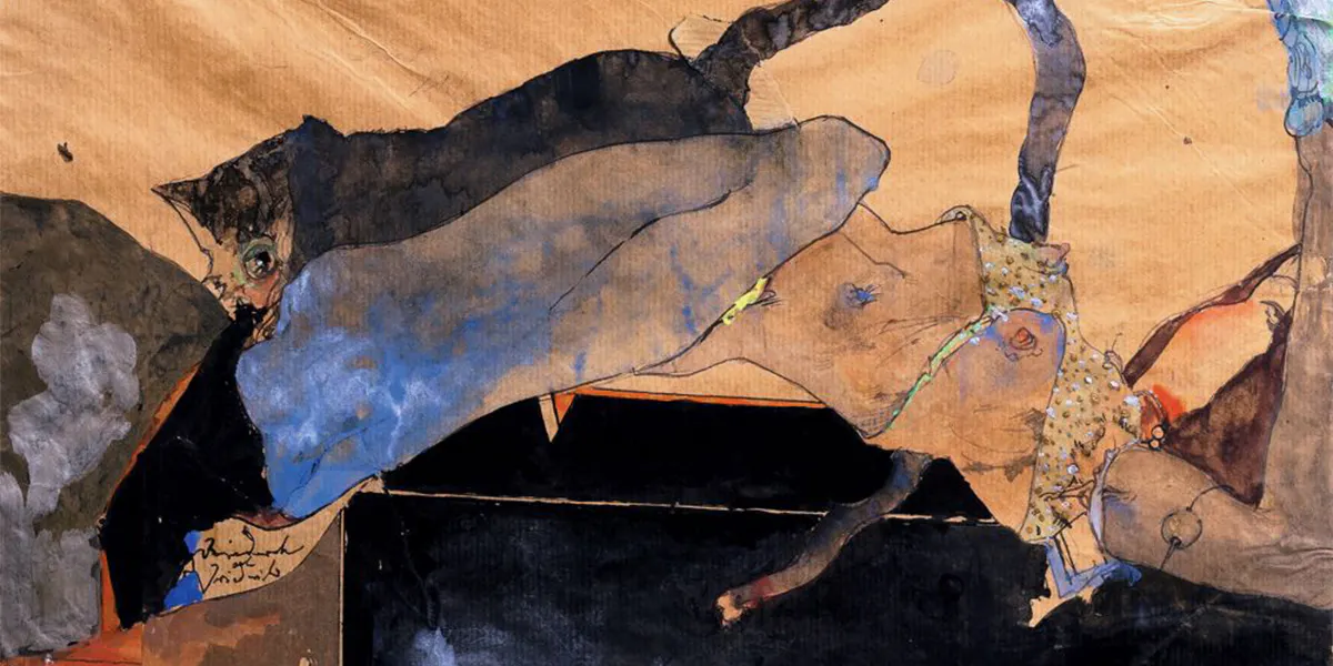 Horst Janssen (Hamburg 1929 - Hamburg 1995), Vriederich ach Vriederich, 1977, Aquarell, Federzeichnung, Gold- und Silberfarbe und Collage, 28,5 x 42,5 cm, monogrammiert. Foto © Auktionshaus Stahl (Detail)