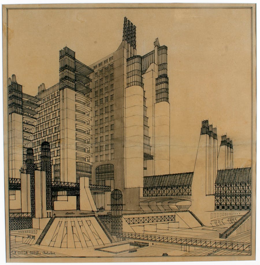 Antonio Sant’Elia (1888–1916), sketch for The New City, 1914, ink over black pencil on paper. Photo in the public domain 