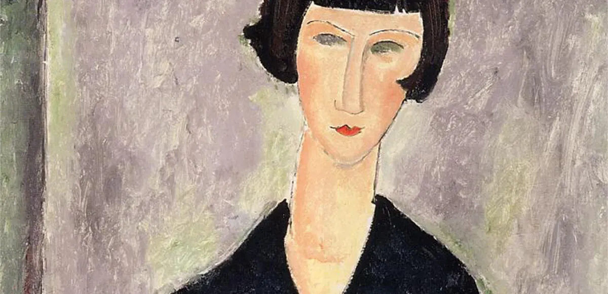 Amedeo Modigliani, Porträt von Fernande Barrey, um 1917, Privatsammlung. Foto gemeinfrei (Detail)