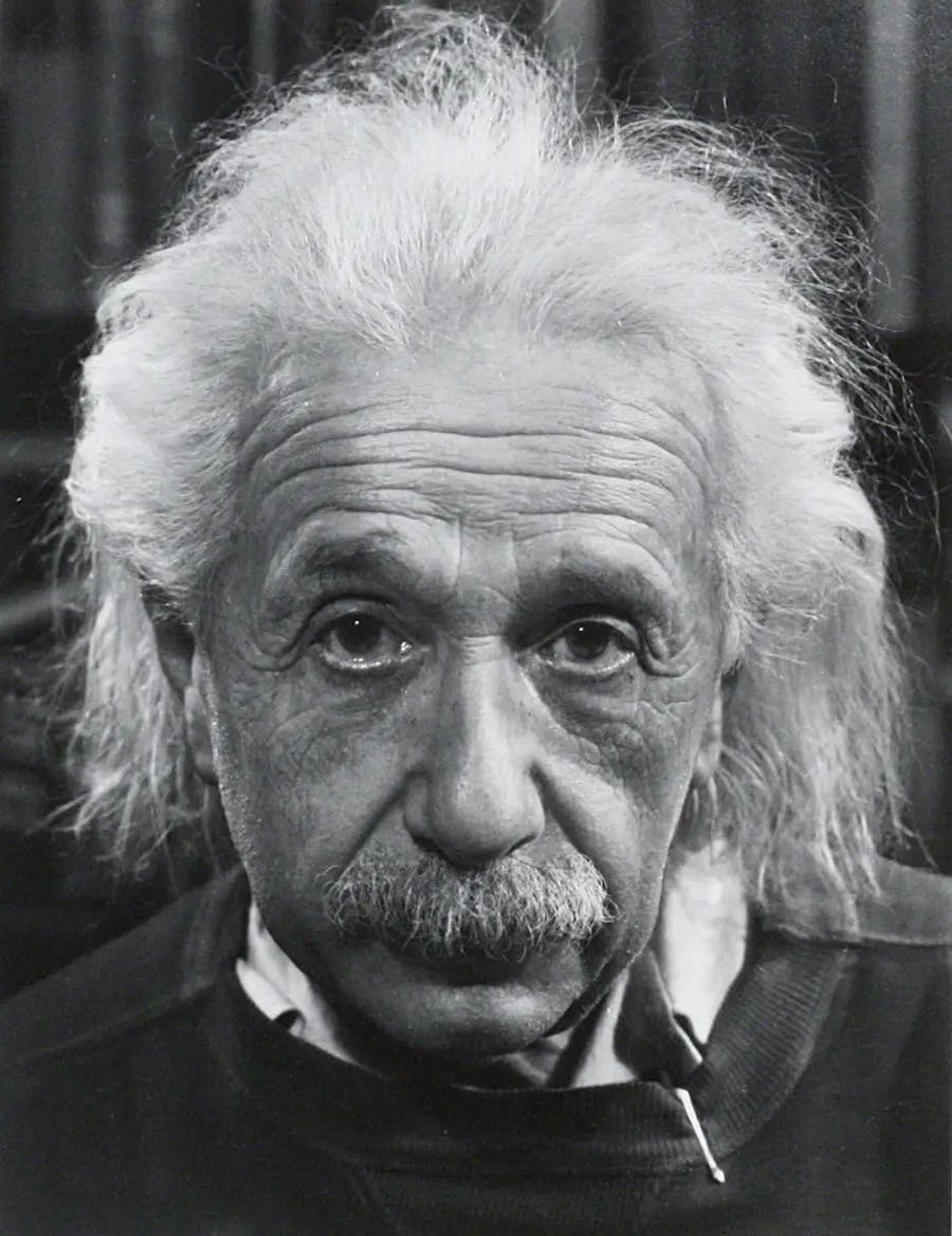 Philippe Halsman, Albert Einstein. Princeton, NJ. Silver print. Taken 1947; printed 1970s. Image: 13x10 inches (33x25.4 cm.). Archivally matted and framed under UV-protecting museum glass to an overall size of 18.5x22 inches. A stunning piece in fine condition. Image © Manhattan Rare Books