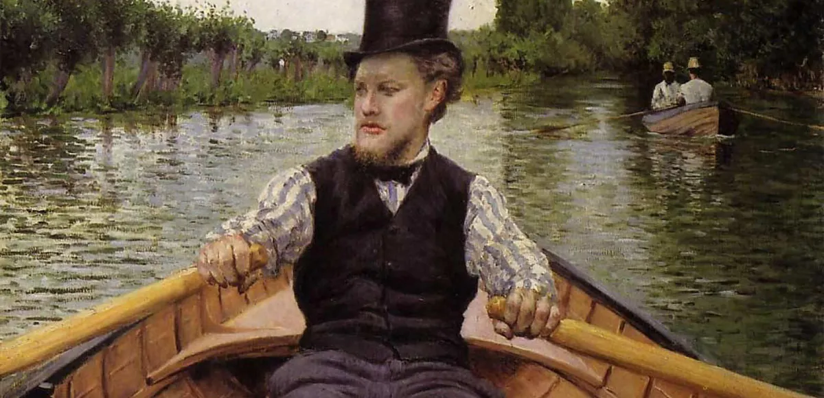 Gustave Caillebotte, La Partie de bateau ou Le Canotier au chapeau haut-de-forme (détail), 1878, collection particulière, image domaine public