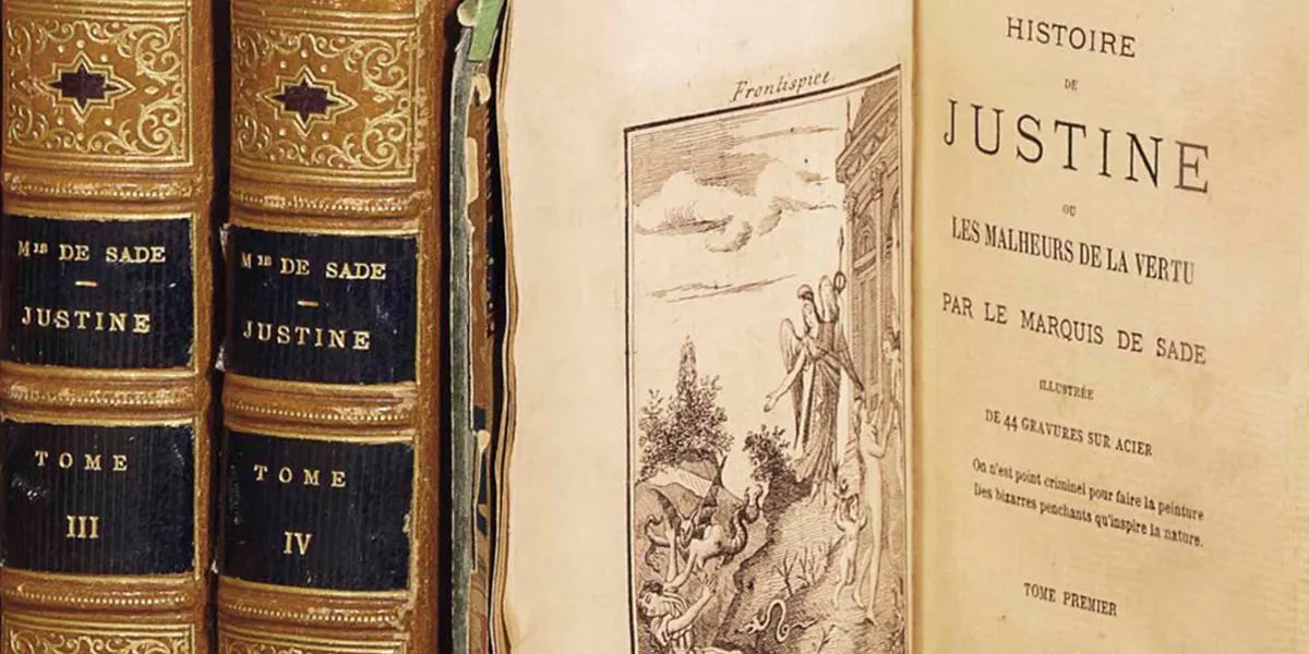 Donatien Alphonse François, Marquis de Sade, (1740-1814), L'Histoire de Justine ou les Malheurs de la vertu, 1797, illustriert mit 44 Stahlstichen. Foto © Christie's (Detail)