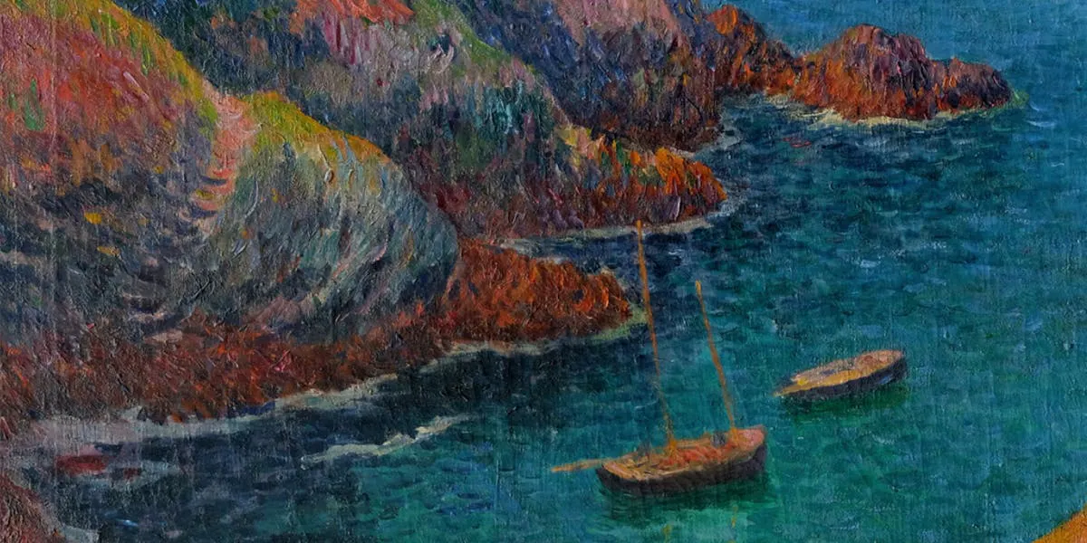 Henry Moret, ‘Deux barques dans l’anse, calme plat’ [detalj], 1896, olja på duk. Foto © Thierry-Lannon & Associés