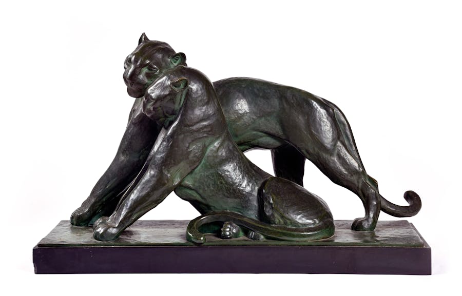 André Becquerel (1893-1981), ‘Couple of Panthers - Rest’, bronze on black marble base, 38 x 61 x 21 cm. Image: Rossini