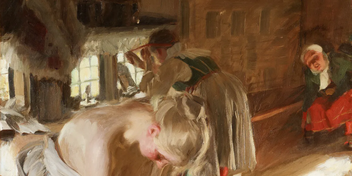 Anders Zorn (1860-1920), ‘Söndagsmorgon’, firmato Zorn e datato 1891, olio su tela, 121 x 93 cm. Foto © Bukowskis (dettaglio)