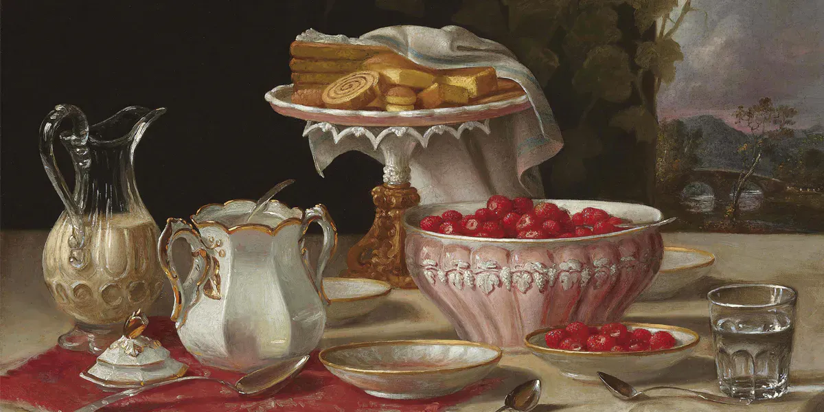 John F Francis, Strawberries and Cakes, huile sur toile (détail). Photo © Christie's
