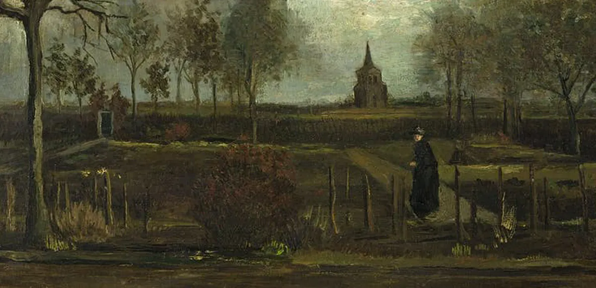 Vincent van Gogh, Giardino della canonica a Nuenen in primavera, olio su carta incollata su tavola, 1884, Groningen Museum. Foto: Wikipedia