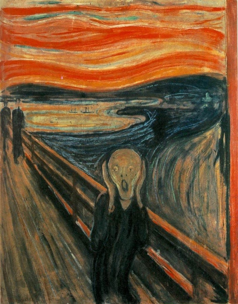 Edvard Munch, L'Urlo. Il quadro fa parte della collezione della Galleria Nazionale di Oslo.