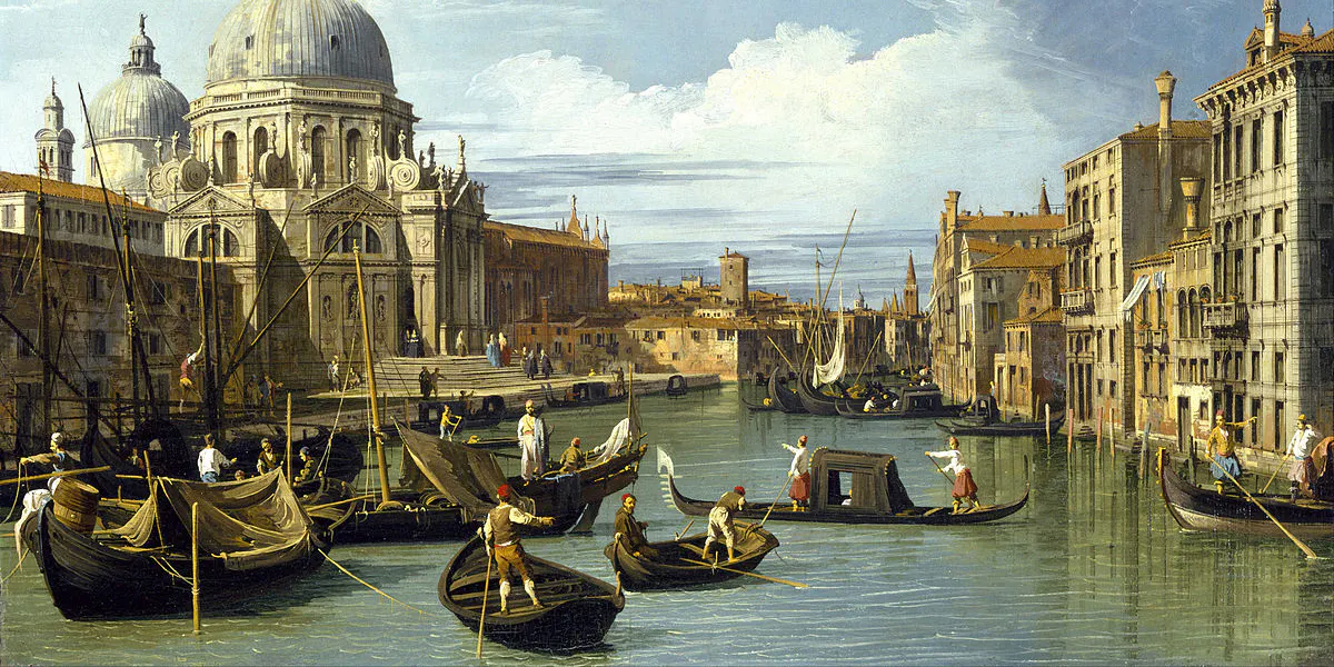 Canaletto, L'entrée du grand canal, vers 1730, huile sur toile, Nicandros Gallery, image domaine public