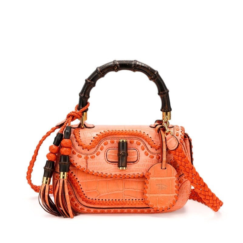 Gucci Bamboo 1947 small top handle bag in orange leather