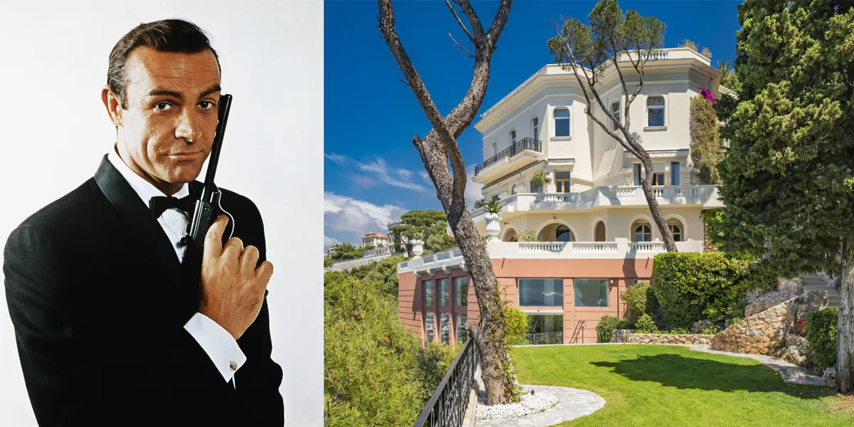 Left: Sean Connery as James Bond. Photo © Getty Images. Right: ‘Château de l'Anglais’, once owned by Sean Connery, is for sale for €30 million. Photo © DR / Knight Frank
