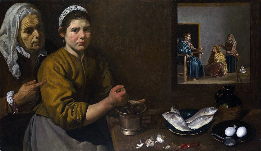 Diego Velázquez, Christ in the House of Mary and Martha, 1618, National Gallery, London. Image public domain