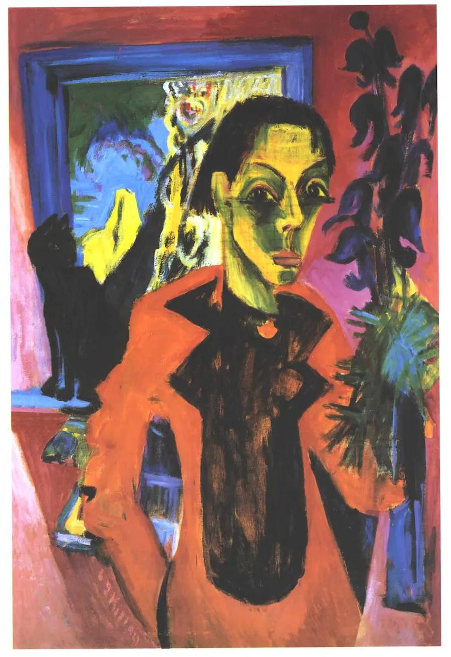 Ernst Ludwig Kirchner (1880-1938), Self-Portrait with Shadow, 1919/20. Public domain image