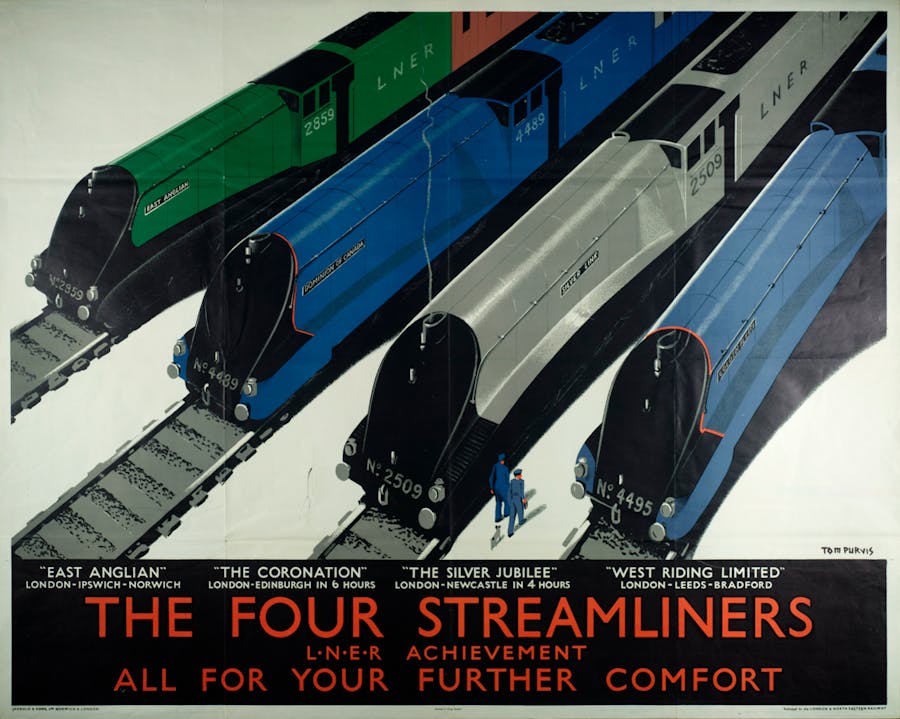 Tom Purvis, ‘The Four Steamliners’, © National Railway Museum, Science Society Picture Library