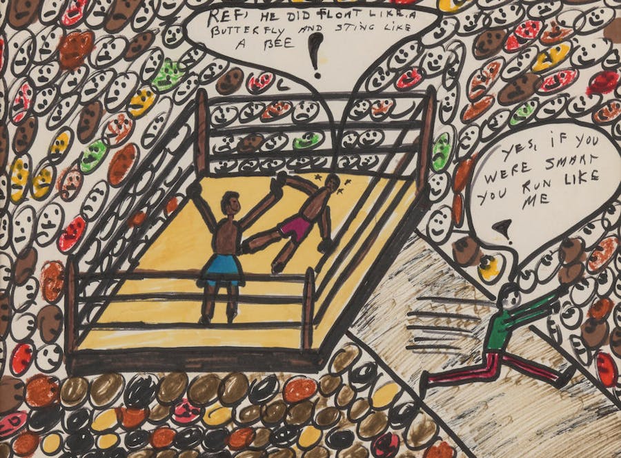 Muhammad Ali (1942-2016), Sting Like A Bee (Pungi come un'ape), 1978, Pennarello e acrilico su carta, non firmato, con cornice. Venduto per 425.312 USD (367.853 euro). Foto © Bonhams
