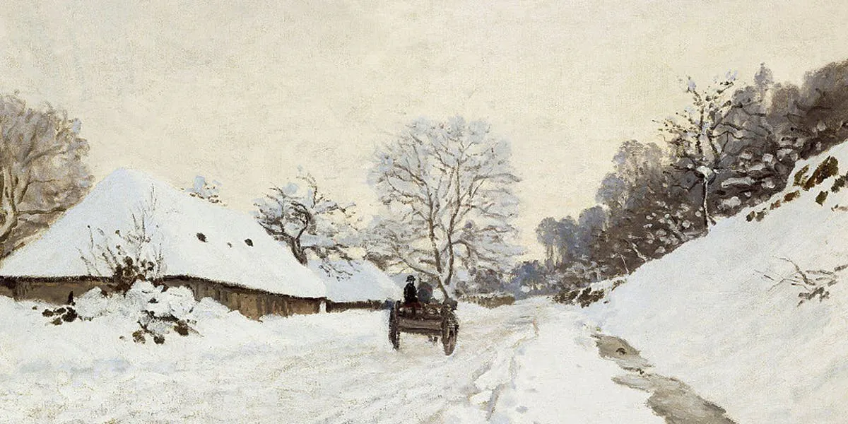 Claude Monet, 'Carriage on a Snow-Covered Street in Honfleur', c. 1866, Musée d'Orsay, Paris (detail). Photo public domain