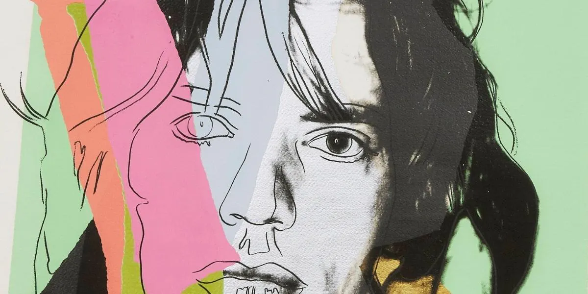 Andy Warhol, Mick Jagger (from the Mick Jagger portfolio). 1975, screenprint in colours on Arches Aquarelle paper, the full sheet. Image © Waddingtons (detail)
