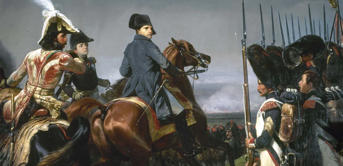 Horace Vernet, La Bataille d'Iena, 14 octobre 1806 (detalj), 1836. Napoléon I, Joachim Murat och Louis Alexandre Berthier. Gallery of the Battles, Versailles, © Roger Viollet Collection / Getty Images