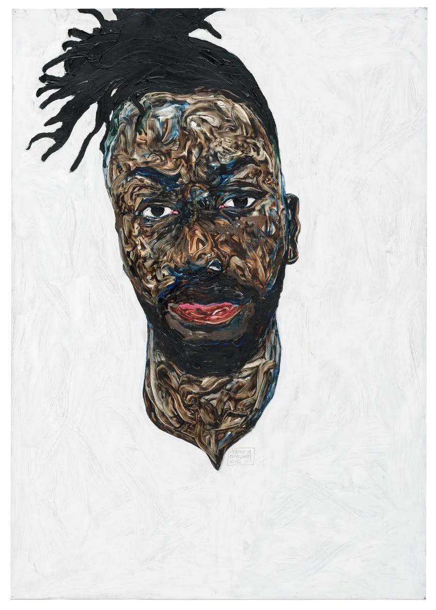 Amoako Boafo, 'Self Portrait', oil on paper, 99.5 x 69.5 cm, 2019. Photo © Amoako Boafo / Sotheby's