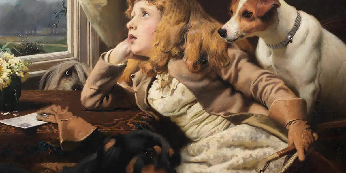 Charles Burton Barber (1845-1894), Only a Shower, 1884, oil on canvas, 60.9 x 76.2 cm. Image © Bonhams (detail)