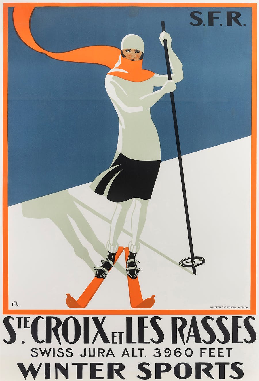 R.H., Ste. Croix et Les Rasses Lithographic Poster, 1922. Photo © Lyon & Turnbull