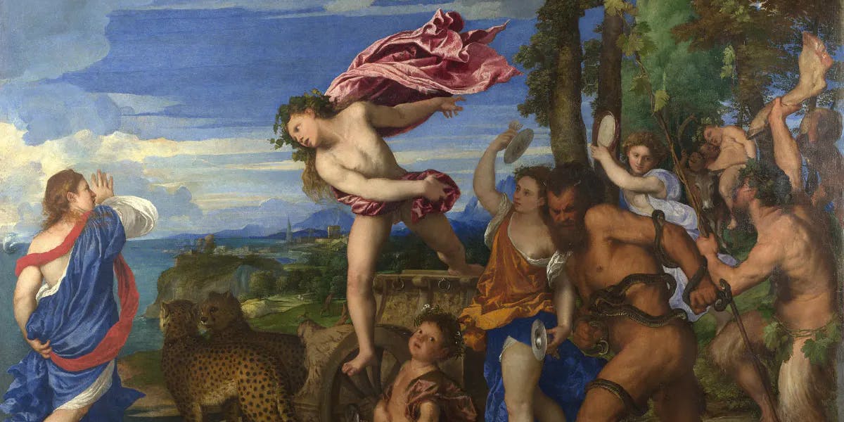 Titien, Bacchus et Ariane (1522-1523), huile sur toile. Image du domaine public (détail).