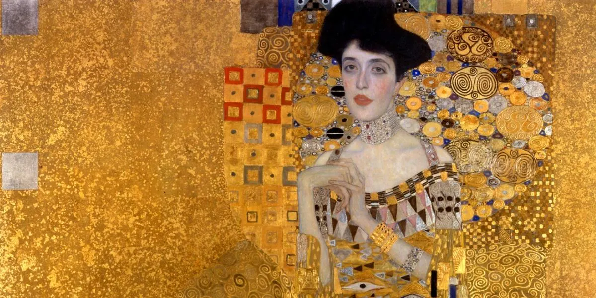 Gustav Klimt, 'Portrait of Adele Bloch-Bauer I' (Adele Bloch-Bauer I), 1907, oil, silver and gold on canvas (detail). Photo public domain image
