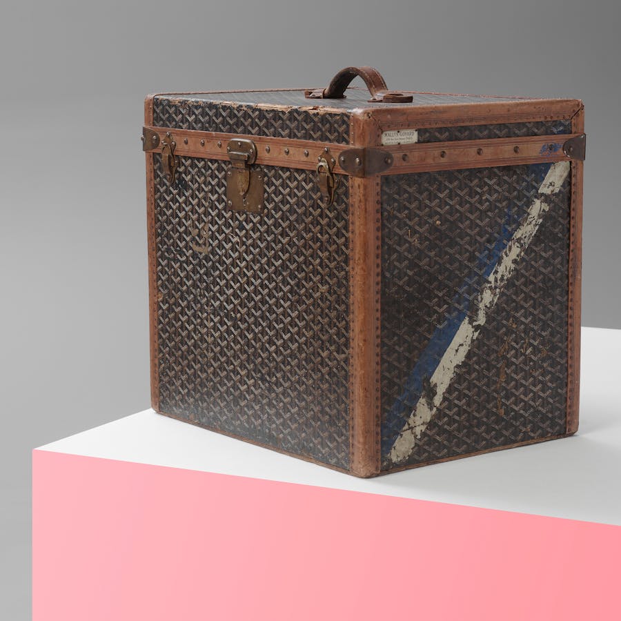 Past auction: Goyard canvas and leather steamer trunk circa 1900