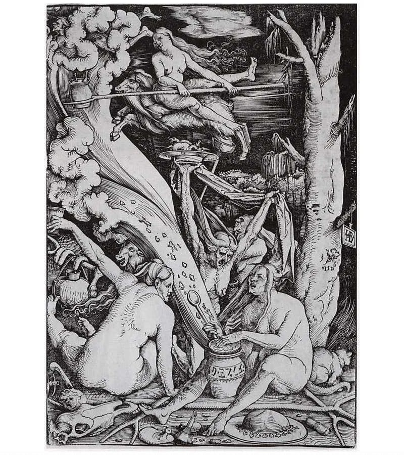 Hans Baldung Grien (1485/85 - 1545), Witches' Sabbath, 1510, woodcut, 37.8 x 25.7 cm, Rijksmuseum, Amsterdam. Photo via Wikimedia Commons, Licence CC0