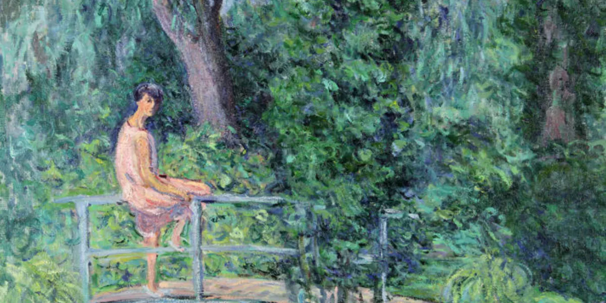 Blanche Hoschedé Monet (1865-1947), Nitia sul ponte nel giardino di Claude Monet, olio su tela. Foto © Catawiki