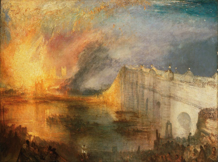 William Turner, ‘The Burning of the Houses of Lords and Commons’, 1835, oil on canvas, Philadelphia Museum of Art. Public domain image