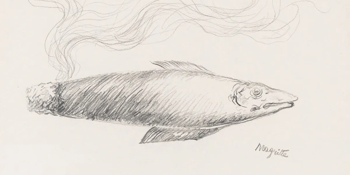 René Magritte (1898-1967), Poisson-cigare, dessin au crayon sur papier, 61 x 46 cm. Photo © Expertisez.com (détail)