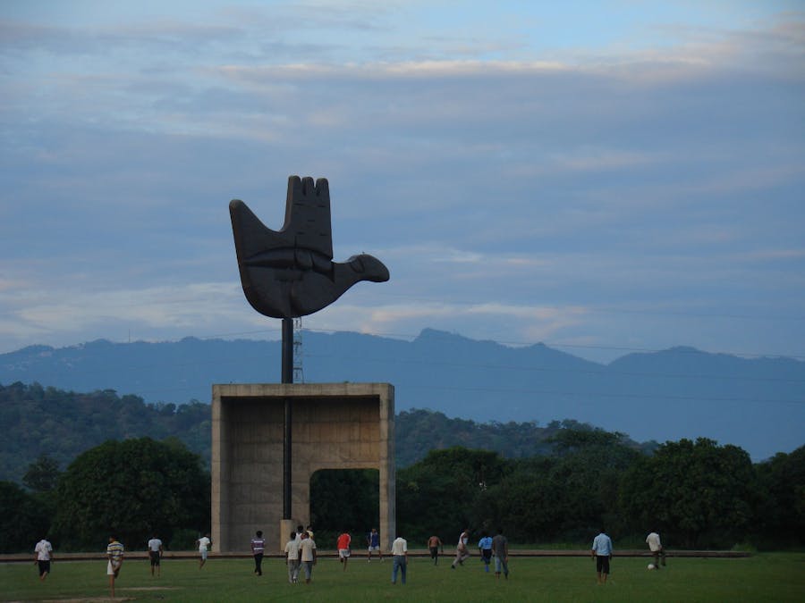 The Open Hand Monument in Chandigarh designed by Le Corbusier. By Raakesh Blokhra - Flickr, CC BY-SA 2.0