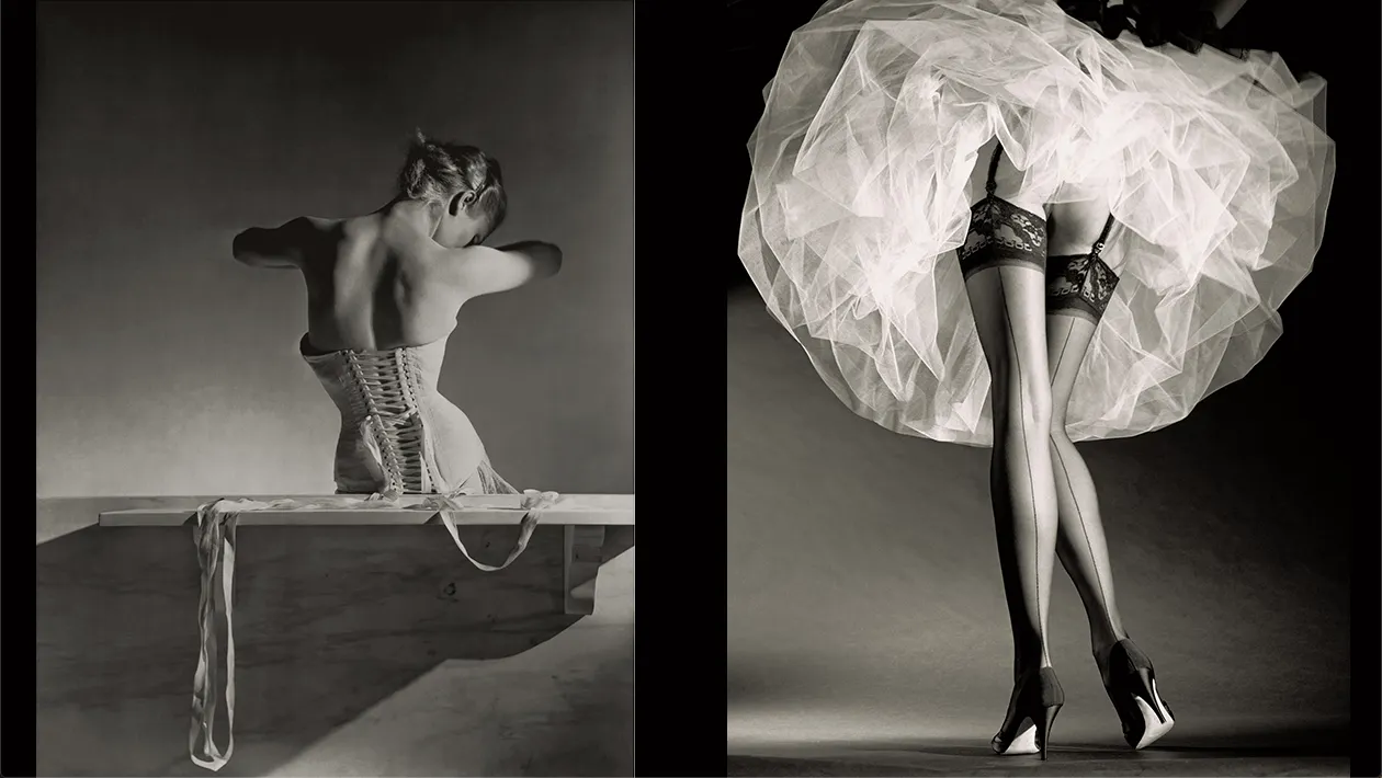 Links: HORST P. HORST, MAINBOCHER CORSET, 1939 © Horst Estate || Rechts: HORST P. HORST, ROUND THE CLOCK (VARIANT), 1987 © Horst Estate