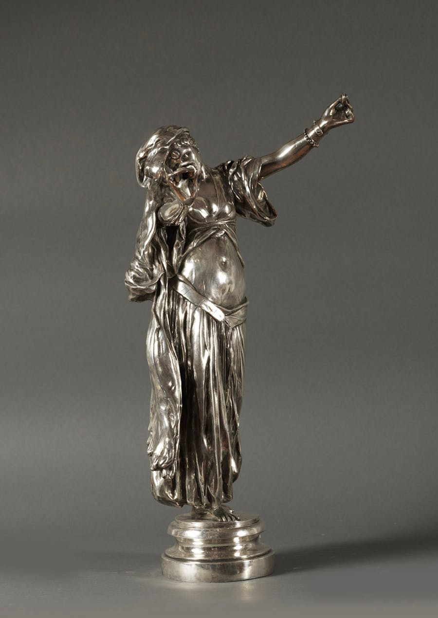 Antonin Mercié (1845-1916), L'Almée ou la danse du ventre, bronze à patine argentée, épreuve ancienne, fonte Goupil et Cie éditeurs, signée. Photo © Expertisez.com