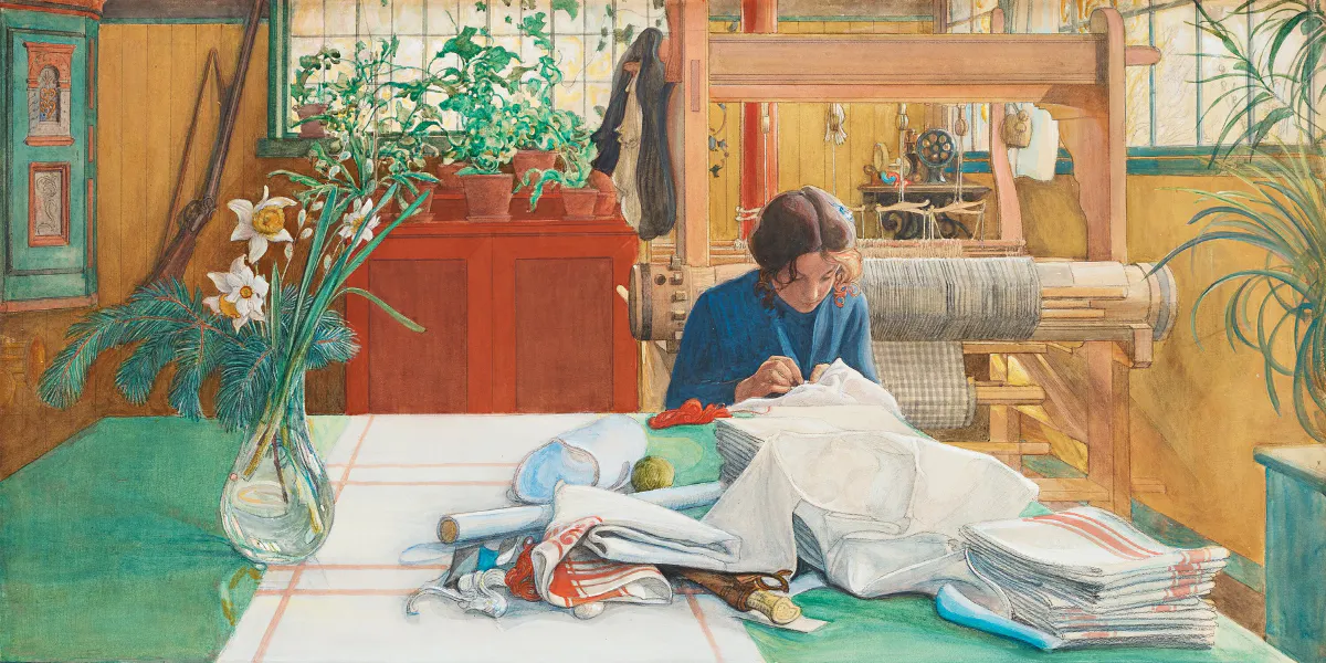 Carl Larsson, 'Syende flicka' / 'Anna S', akvarell, 1911. Foto © Bukowskis (detalj)