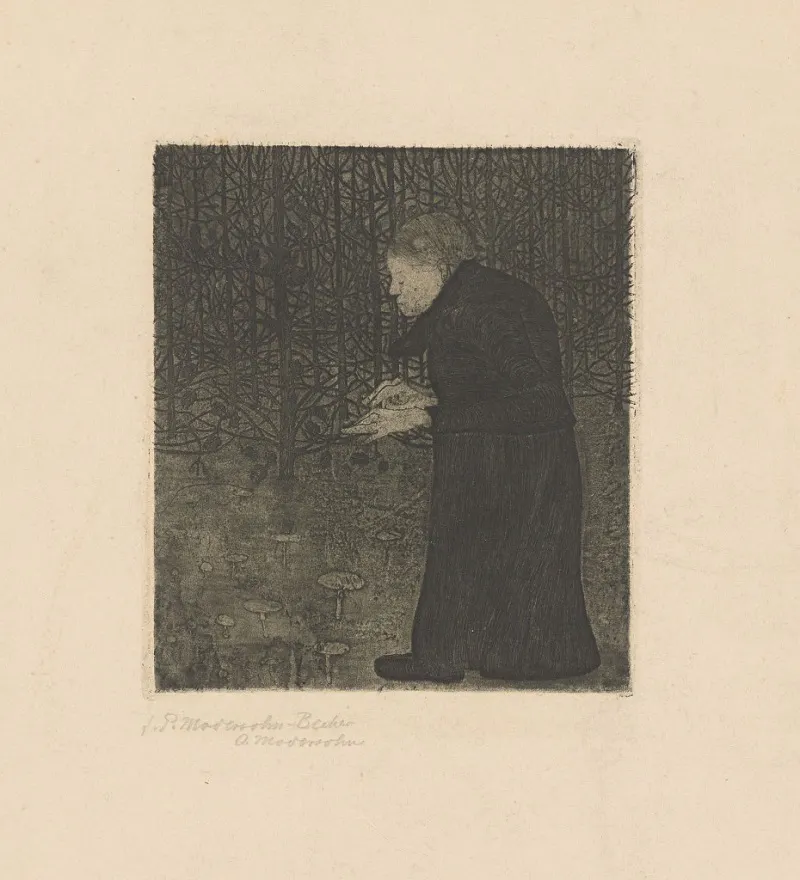 PAULA MODERSOHN-BECKER. Mujer ciega en el bosque. Grabado (1900)