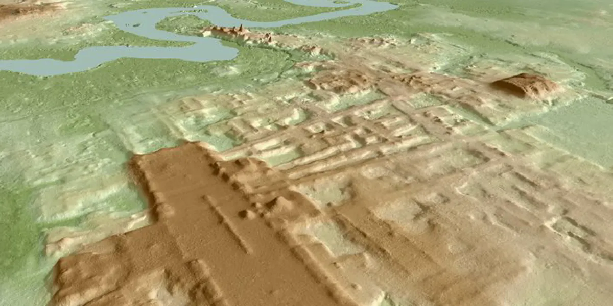Image 3D du site d'Aguada Fenix vu grâce au Lidar, image © Takeshi Inomata
