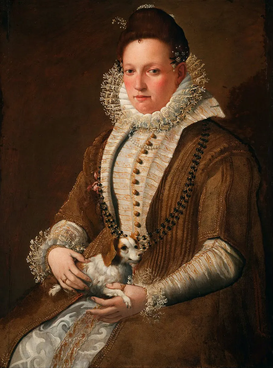 Lavinia Fontana (1552–1614), Bildnis einer Dame mit Hiund, ca. 1595, Öl/Holztafel, 97,1 x 72,4 cm, Auckland Art Gallery. Foto gemeinfrei