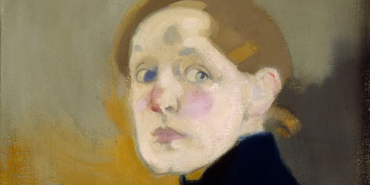 Helene Schjerfbeck, „Selbstbildnis“, 1912, Öl/Lwd., 43,5 cm x 42 cm, Finnische Nationalgalerie, Helsinki. Foto via Wikimedia Commons/Lizenz CC BY-SA 4.0 (Detail)